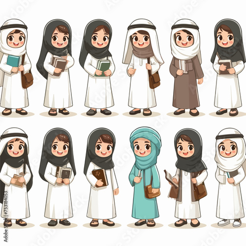 Arab islam muslin cartoon people vector character wear thawb gutra