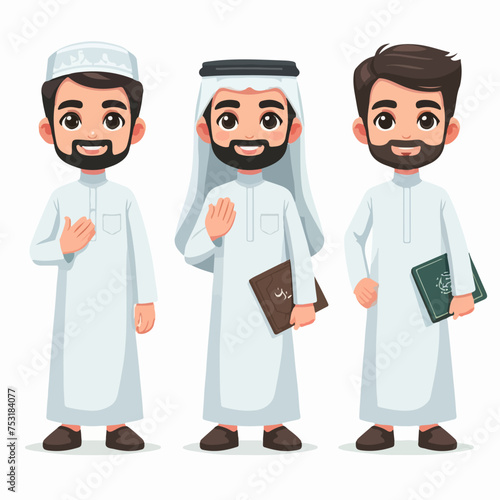 Arab islam muslin cartoon people vector character wear thawb gutra