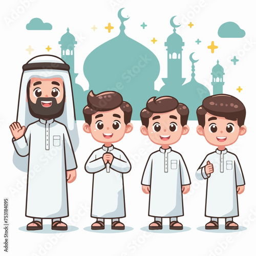 Arab islam muslin cartoon people vector character wear thawb gutra