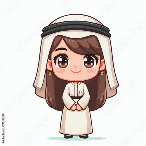 cartoon people wear thawb thobe with gutra flat vector