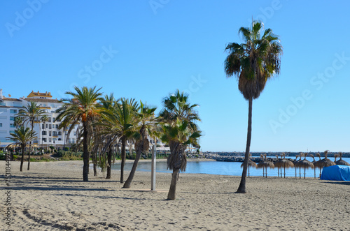 Banus beach on december day in Marbella, Spain