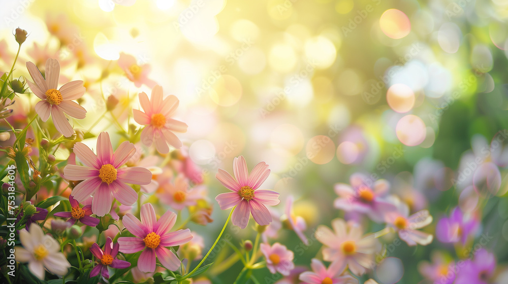 spring flowers abstract frame bokeh background, copy space