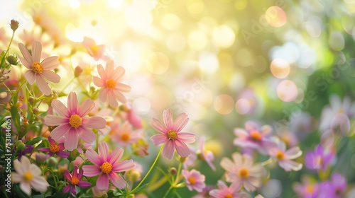spring flowers abstract frame bokeh background, copy space