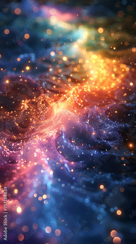 Orbit of Universe colourful abstract background,3d illustration of abstract fractal composition with glowing particles in space