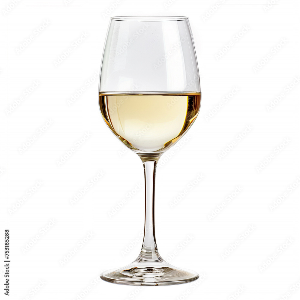 A clear glass with white wine half-filled. Isolate on white background.