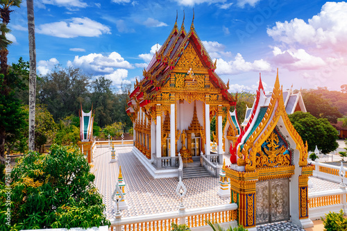 Canvas Print Landscape Buddhist Nai Harn temple Wat on Phuket island, Thailand, sunset light