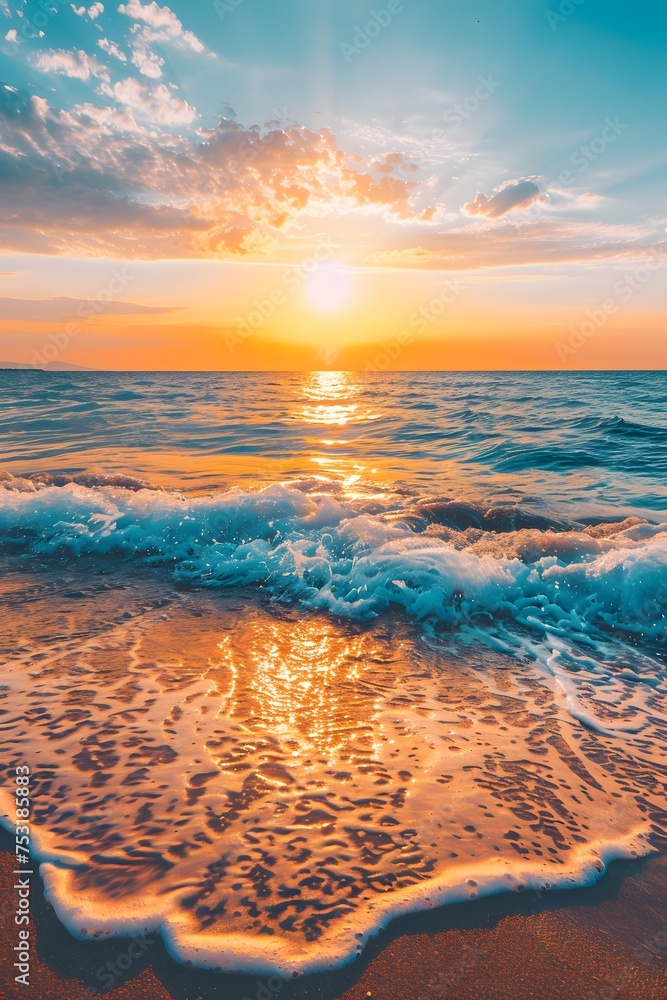 Sunset Serenity: A Cross-Processed UHD View of a Golden Beach with Luminous Waters, Captured through a Zeiss Distagon Lens, in Vivid Orange and Navy Tones. Sunset Serenity: A Cross-Processed UHD View of a Golden Beach with Luminous Waters, Captured through a Zeiss Distagon Lens, in Vivid Orange and Navy Tones.
