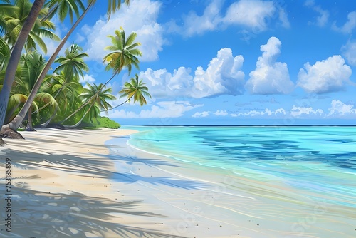Serene Tongan Beach  Palm Trees  Sandy Shores  and Calm Turquoise Waters in Polished Art Style  AR 128 85  V 6.0
