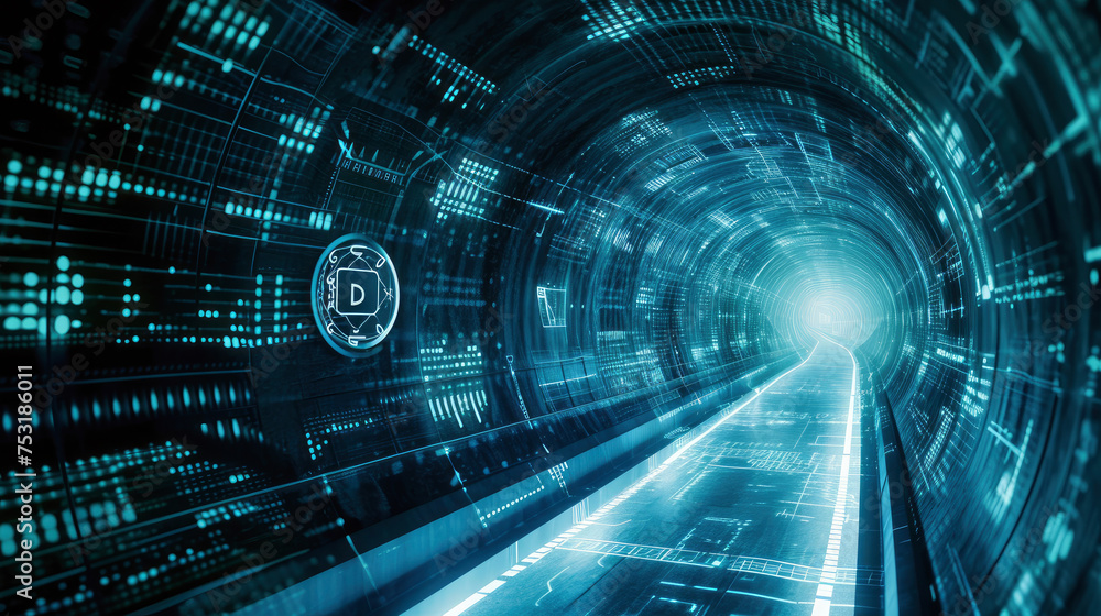 A digital illustration of a secure encrypted tunnel representing a VPN A digital illustration of a secure encrypted tunnel representing a VPN