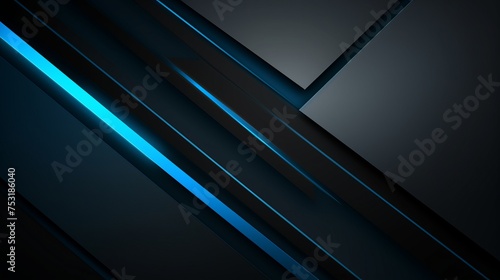 Modern black blue abstract background. Minimal. Color gradient. Dark. Web banner. Geometric shape. 3d effect. Lines stripes triangles. Design. Futuristic. Cut paper or metal effect. Luxury. Premium © Tahir