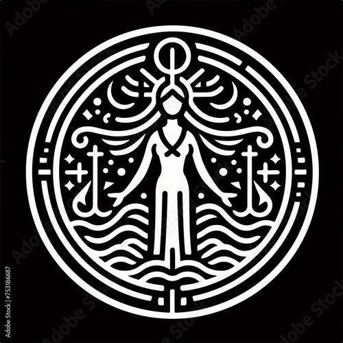 An ancient flat illustration of frigg goddess icon logo sticker tattoo vector.