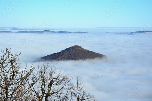 Czech Central Highlands in the morning fog.  photo