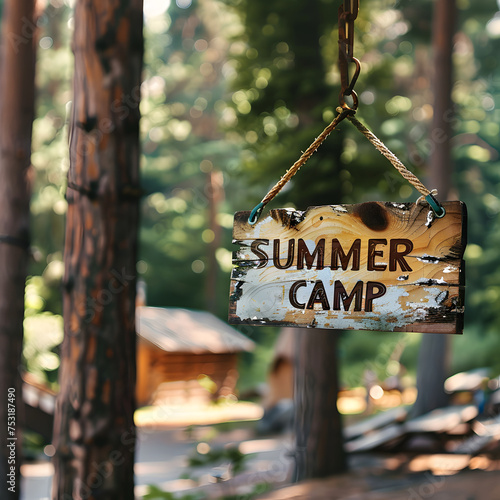 A wooden Summer Camp sign
