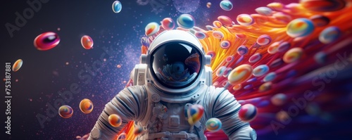 Astronaut walking in space exploring universe planets and space life, banner. Generative Ai. © annamaria