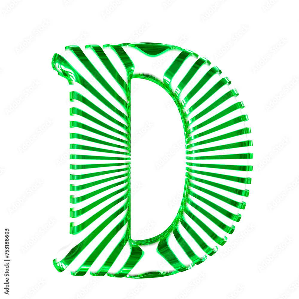 White symbol with green ultra thin horizontal straps. letter d White symbol with green ultra thin horizontal straps. letter d