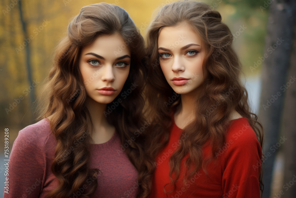 two sisters, beautiful twin girls. joint portrait. two sisters, beautiful twin girls. joint portrait.
