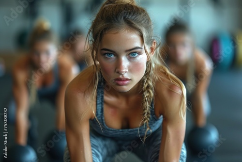 Woman performing push ups in a gym
