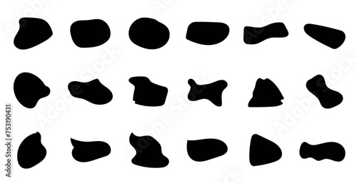 Abstract fluid blob shapes vector set. Collection forms for design and paint liquid black blotch shapes