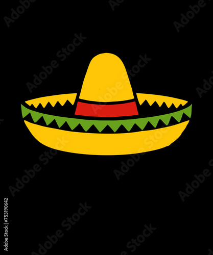 yellow mexican sombrero hat icon isolated on black