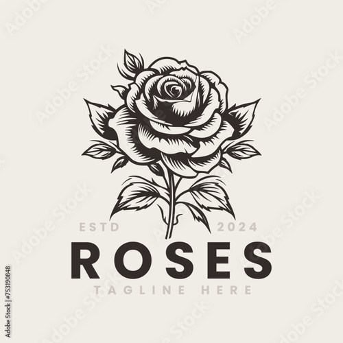 Vintage rose flower logo template. Generative AI