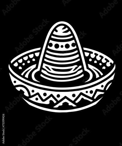 white mexican sombrero hat icon isolated on black