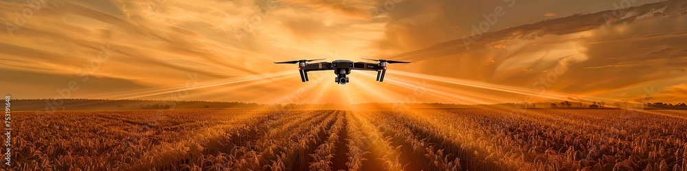 A drone flies over a field. using artificial intelligence. agriculture. generative ai A drone flies over a field. using artificial intelligence. agriculture. generative ai