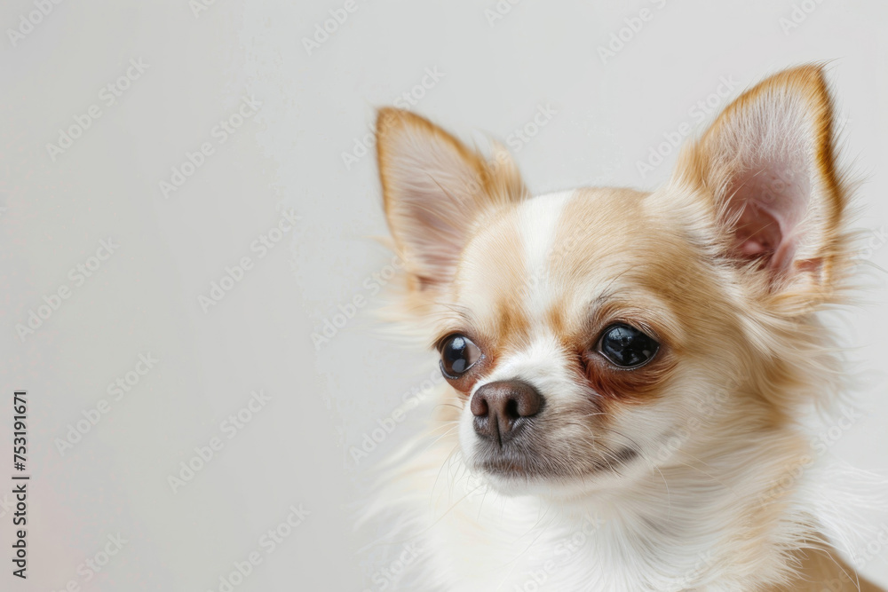 A charming Chihuahua poses against a pristine white backdrop