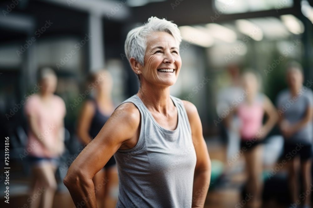 Fototapeta premium Active elderly woman working out in the gym