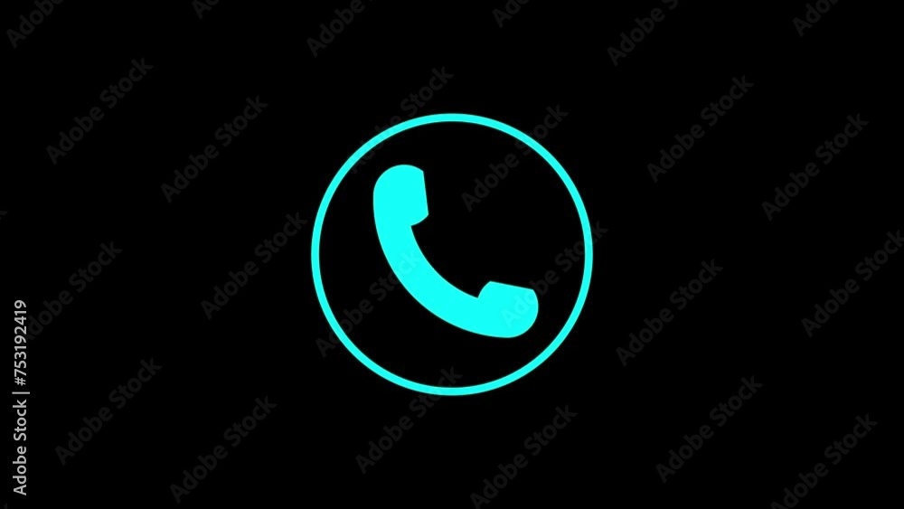call icon animation. call concept on mobile phone screen animation . Glowing call icon isolated on black background.