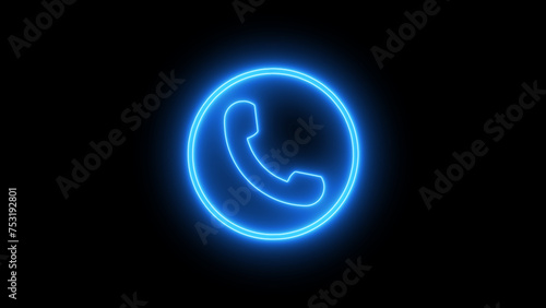 call icon animation. call concept on mobile phone screen animation . Glowing call icon isolated on black background.
