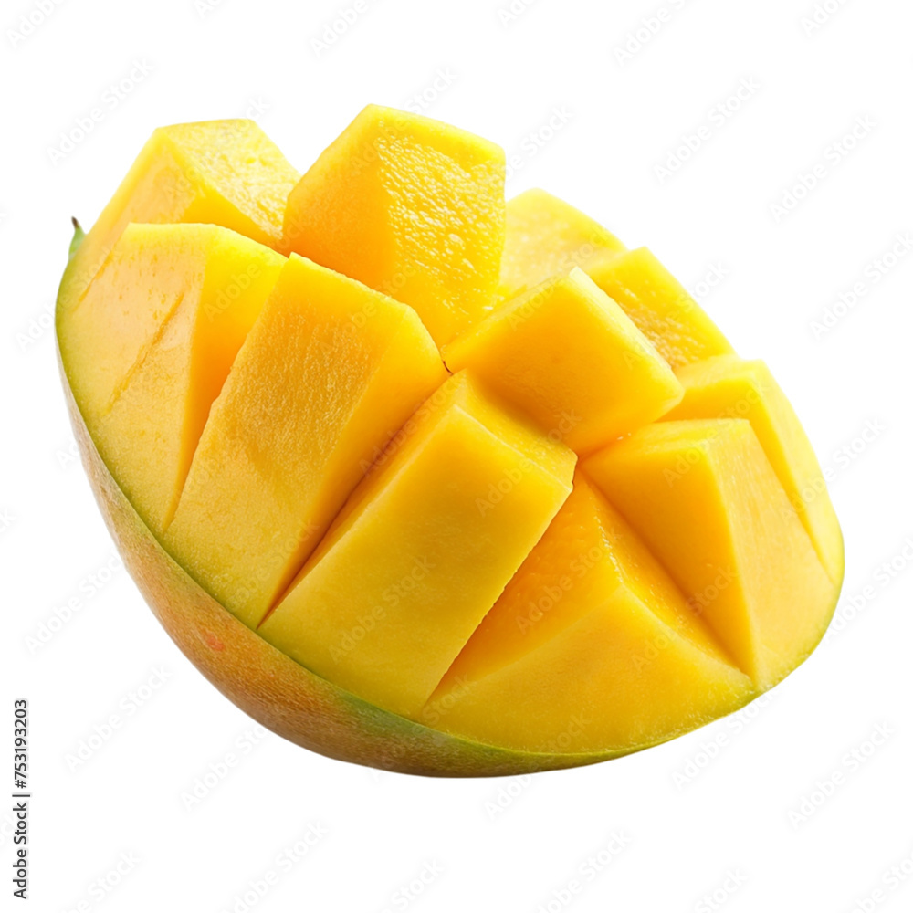 Sliced mango cubes isolated on white background Sliced mango cubes isolated on white background