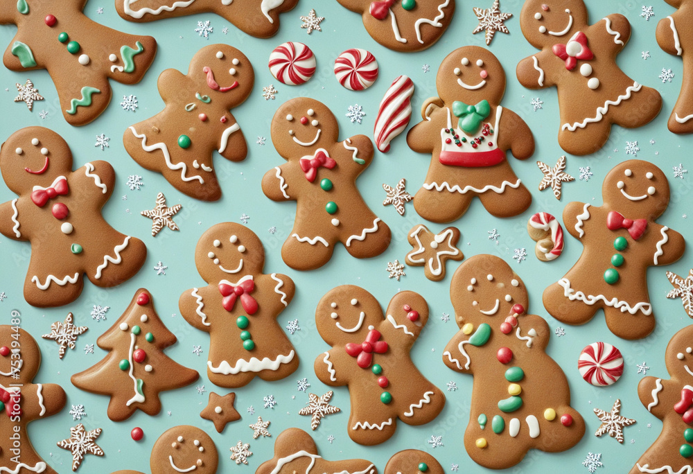 holiday baked goods - gingerbread men sugar cookies vintage illustration isolated on a transparent background