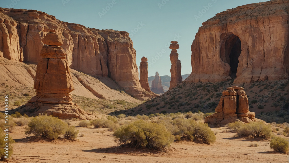 Majestic Red Granite Monoliths: Eroded Rock Formations Amidst Geological Wonders