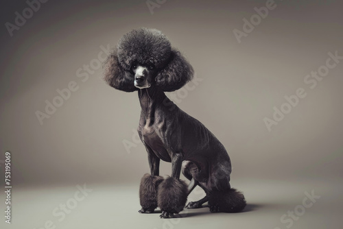 A grandiose Standard Poodle posing gracefully against a neutral homogeneous backdrop