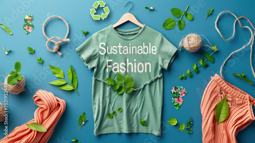 Eco-Friendly Sustainable Fashion Concept with Green Elements. photo