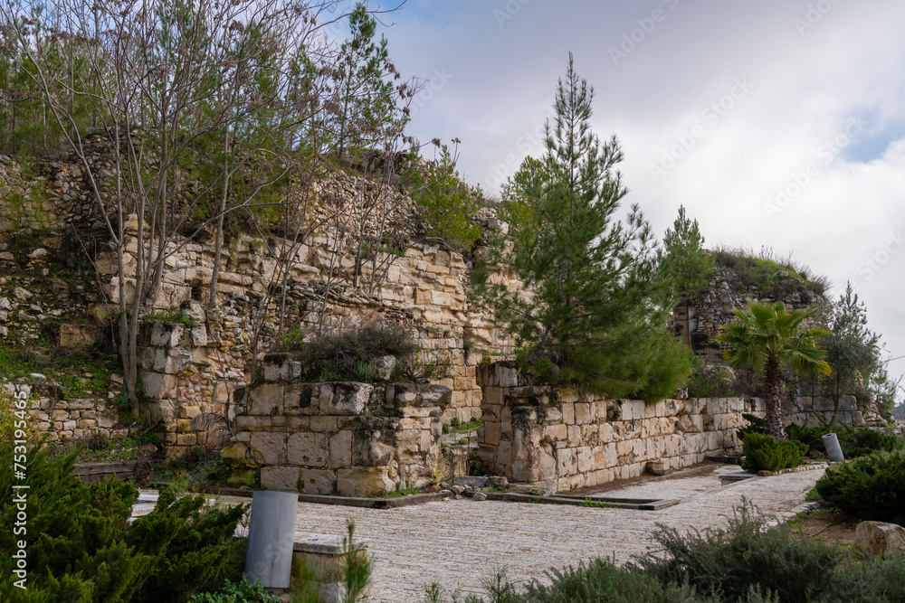 Ruins of the Citadel fortress castle at the highest spot in Safed or Tzfat in northern Israel. 

