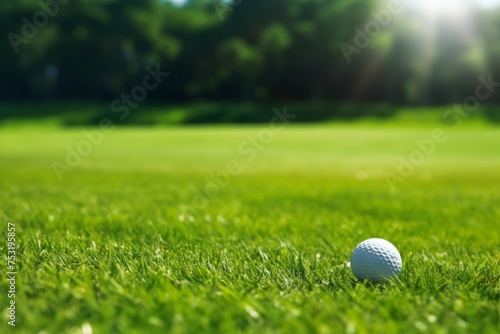 Close up golf ball blurred green grass hobby lawn leisure nature play recreation tee sport white field activity club competition course equipment challenge hit lifestyle game score target training