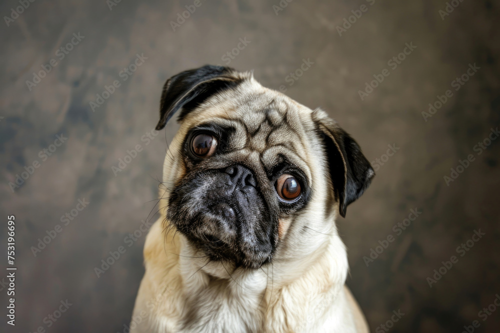 A charming pug poses with captivating expression