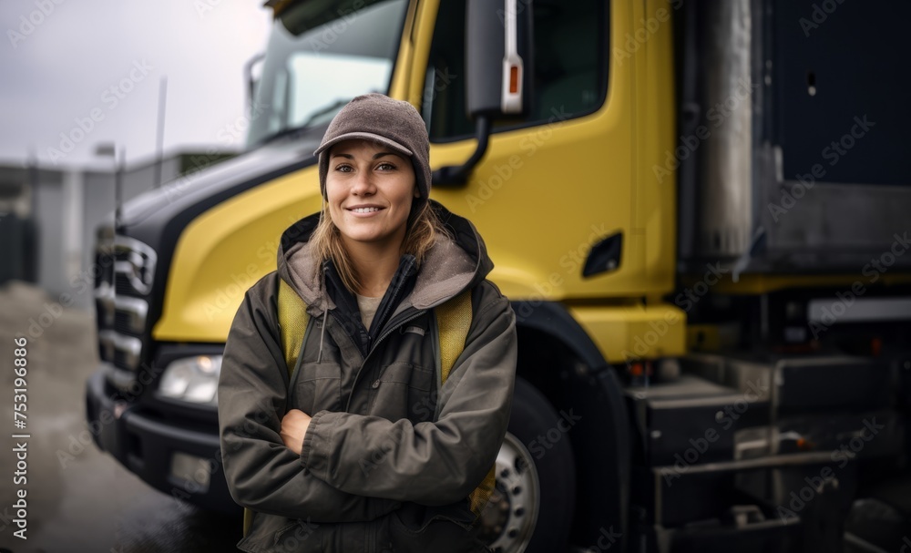 Female Trucker Takes a Break After Long Day.Generated image Female Trucker Takes a Break After Long Day.Generated image