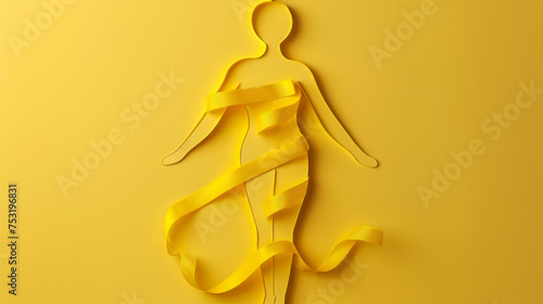 Endometriosis Awareness Concept with female body and yellow Ribbon