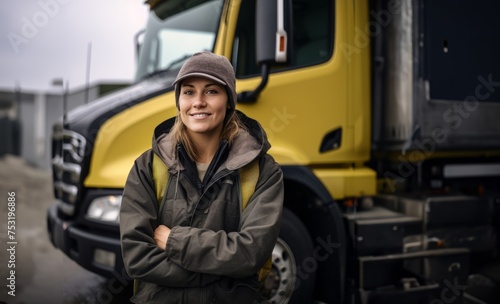 Female Trucker Takes a Break After Long Day.Generated image