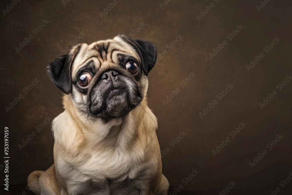 A charming pug poses with captivating expression