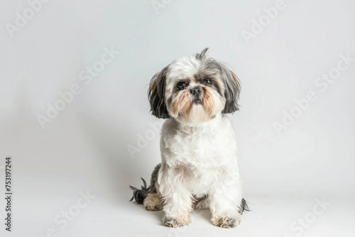 A Shih Tzu dog poses elegantly against a pristine white backdrop © Venka