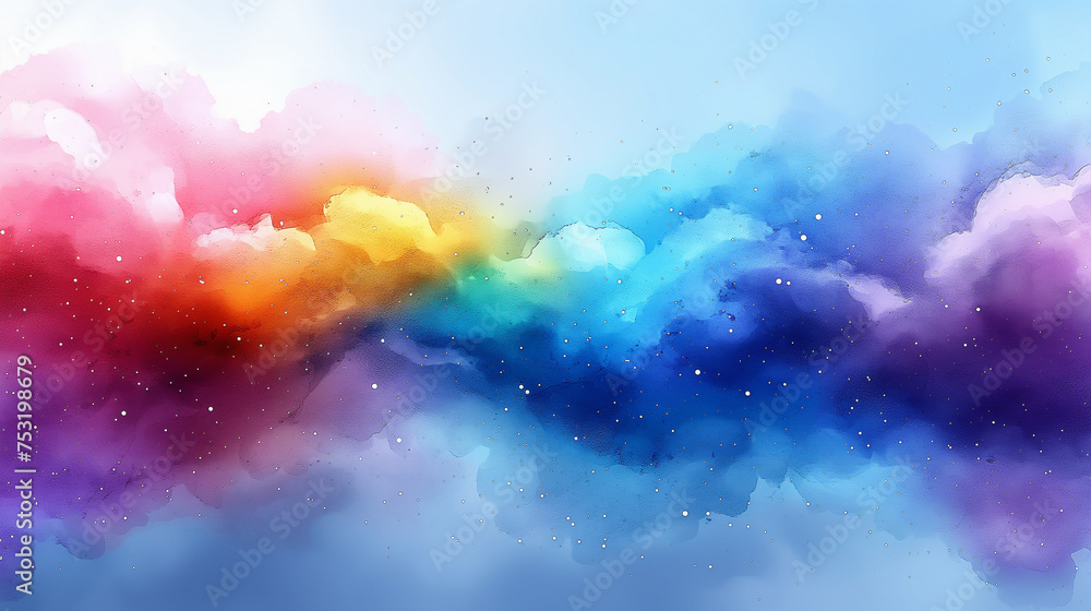 Watercolour illustration of abstract rainbow background. Selective focus. Copy space.