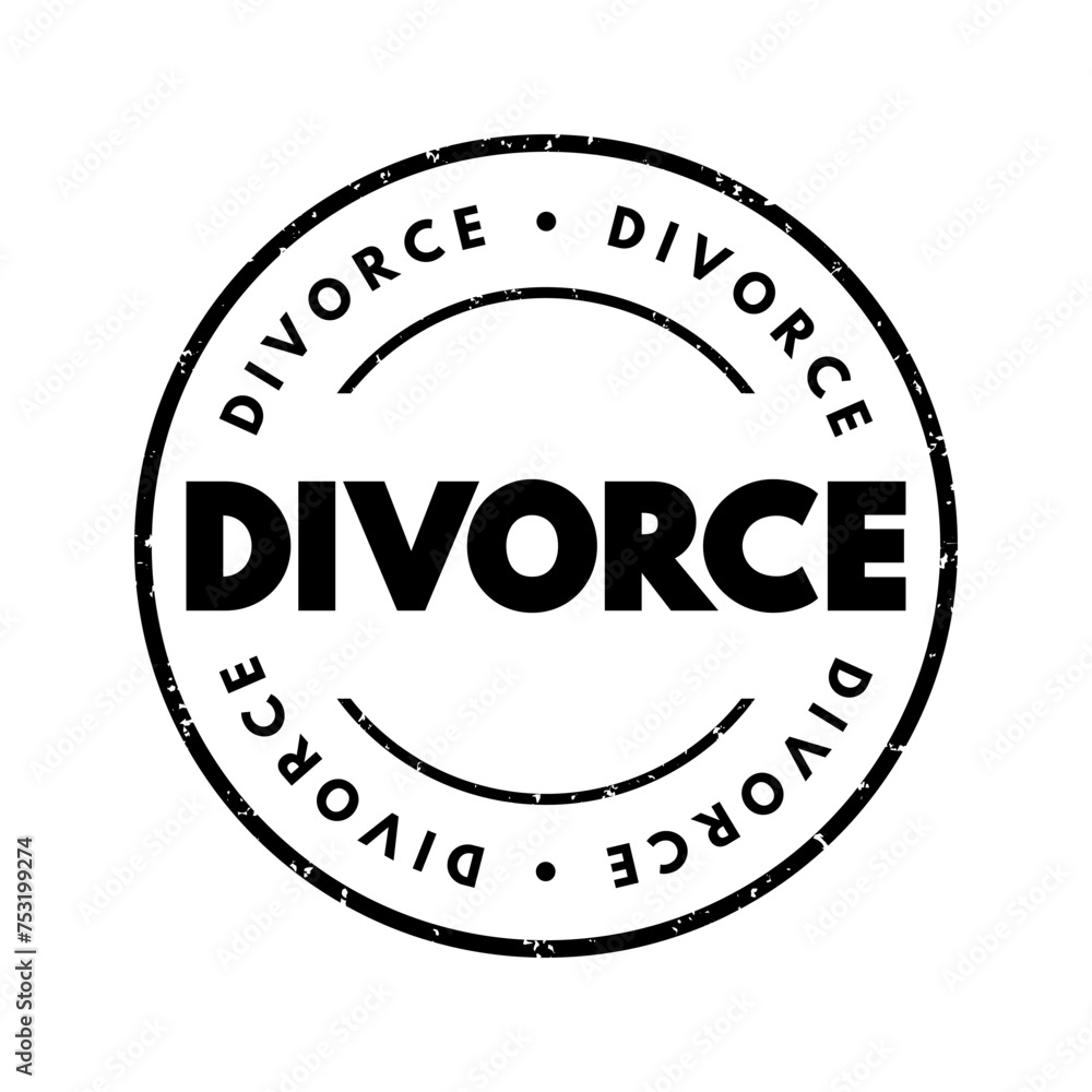 Divorce - canceling or reorganizing of the legal duties and responsibilities of marriage, text concept stamp