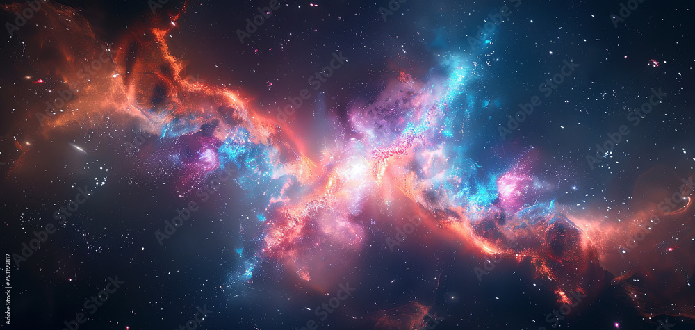 Outer Space nebula background. Space colorful clouds against Star field. Cosmos wallpaper.	