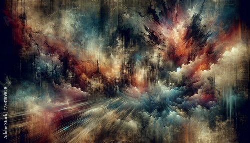 Abstract Surreal Grunge Background. Grunge texture  Decay and Transcendence. Dark retro backgorund in style of 80-90s album covers. Nostalgia and emotional depth