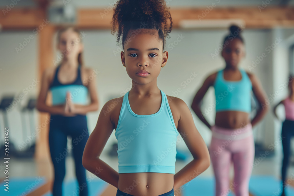 Portrait of african american teenager girls in sportswear in fitness room