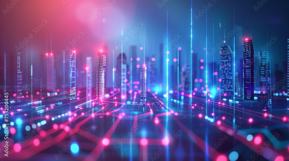 Fototapeta premium Smart city and abstract dot point connect with gradient line and aesthetic Intricate wave line design