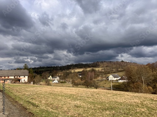 Zleb, Hanusovice, Czech 4 March 2024: beautiful Czech nature and the village of Zleb in the Czech mountains photo